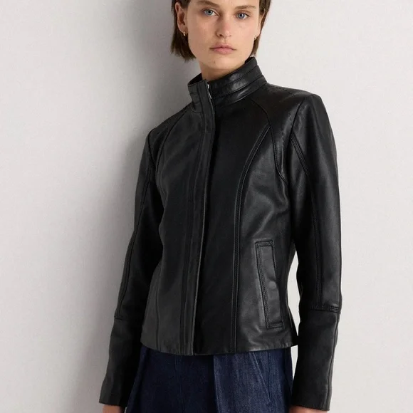 Quince Black 100% Leather Stand-Collar Jacket MEDIUM - Picture 3 of 4